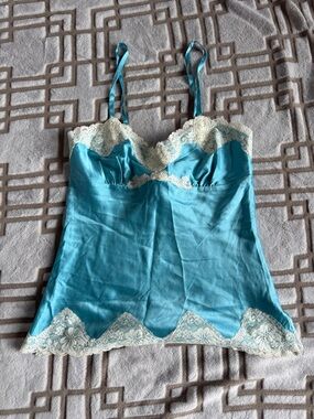 Express Teal Blue Satin Lace Trim Cami